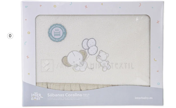 Joc de llençols d´hivern de coral·lina per bressol 60X120 Cm. 30209 ÓS ELEFANT GLOBUS d'Interbaby