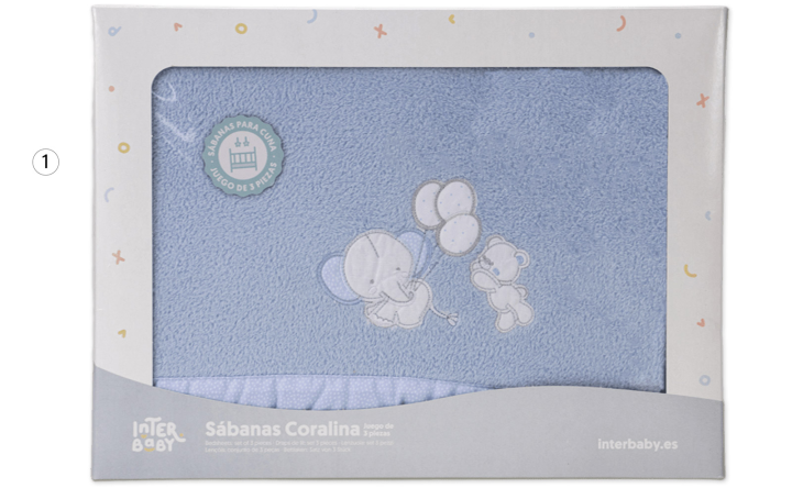 Juego de sábanas de invierno de coralina para cuna 60X120 Cm. 30209 OSO ELEFANTE GLOBO de Interbaby