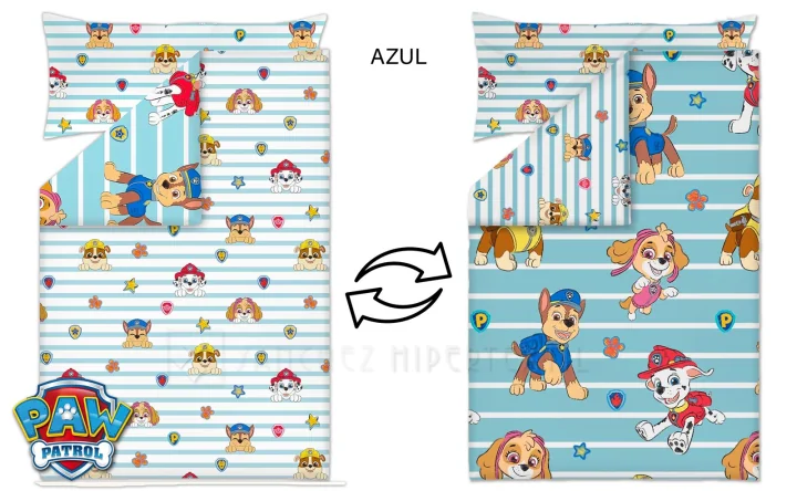 Capa de edredão em microfibra PAW PATROL rosa Skye e azul com fronha a condizer