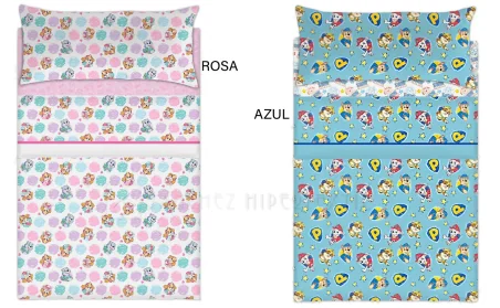 Ensemble complet de draps en microfibre PAW PATROL ROSE et BLEU pour lit de 90 cm.