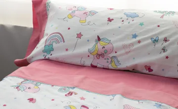Joc de llençols infantil 100% cotó llit 90 cm. UNICORN SWEET ROSA