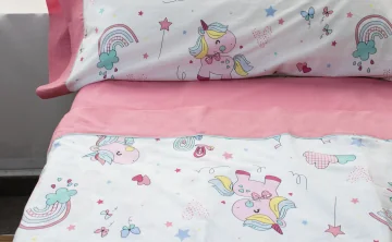 Joc de llençols infantil 100% cotó llit 90 cm. UNICORN SWEET ROSA 2