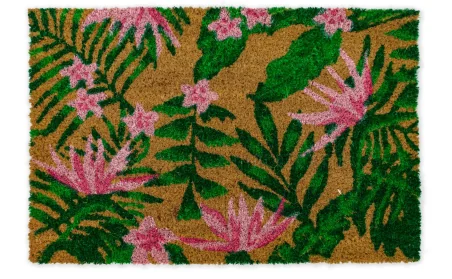 Paillasson d'entrée 60 x 40 cm. Coco 7673 FEUILLES VERTES