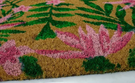 Paillasson d'entrée 60 x 40 cm. Coco 7673 FEUILLES VERTES